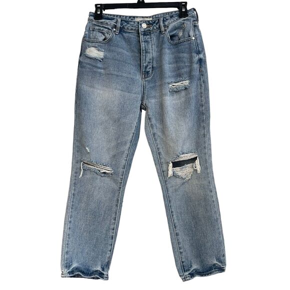 Pacsun SZ 26 Mom Jeans Hi-Rise Button-Fly Distressed Whiskered Medium Wash Blue - Picture 1 of 10